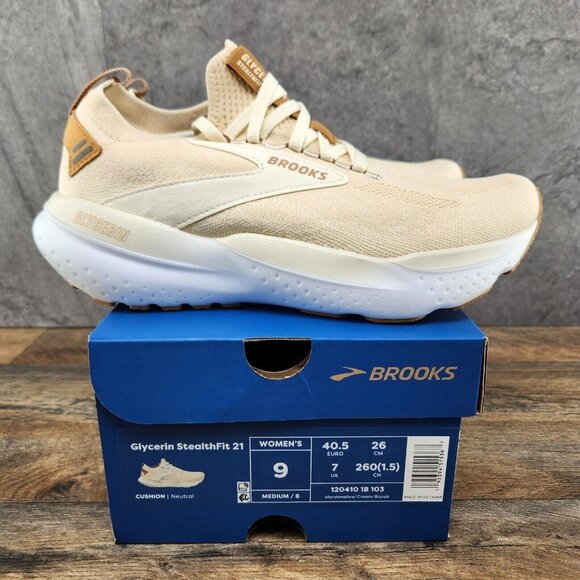 Brooks Glycerin StealthFit 21 Sz 9 Womens Marshmallow Cream Beige Running Shoe - Picture 1 of 13